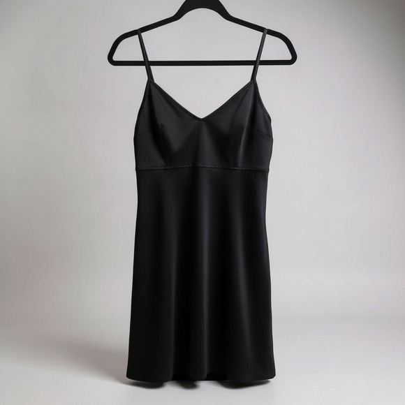 Vintage Jay Jacobs Black Satin Slip Mini Dress Spaghetti Straps V Neck - Picture 2 of 8